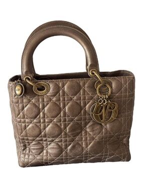 Dior pewter Bronze Quilted Lady Dior Satchel with Gold-Tone Hardware